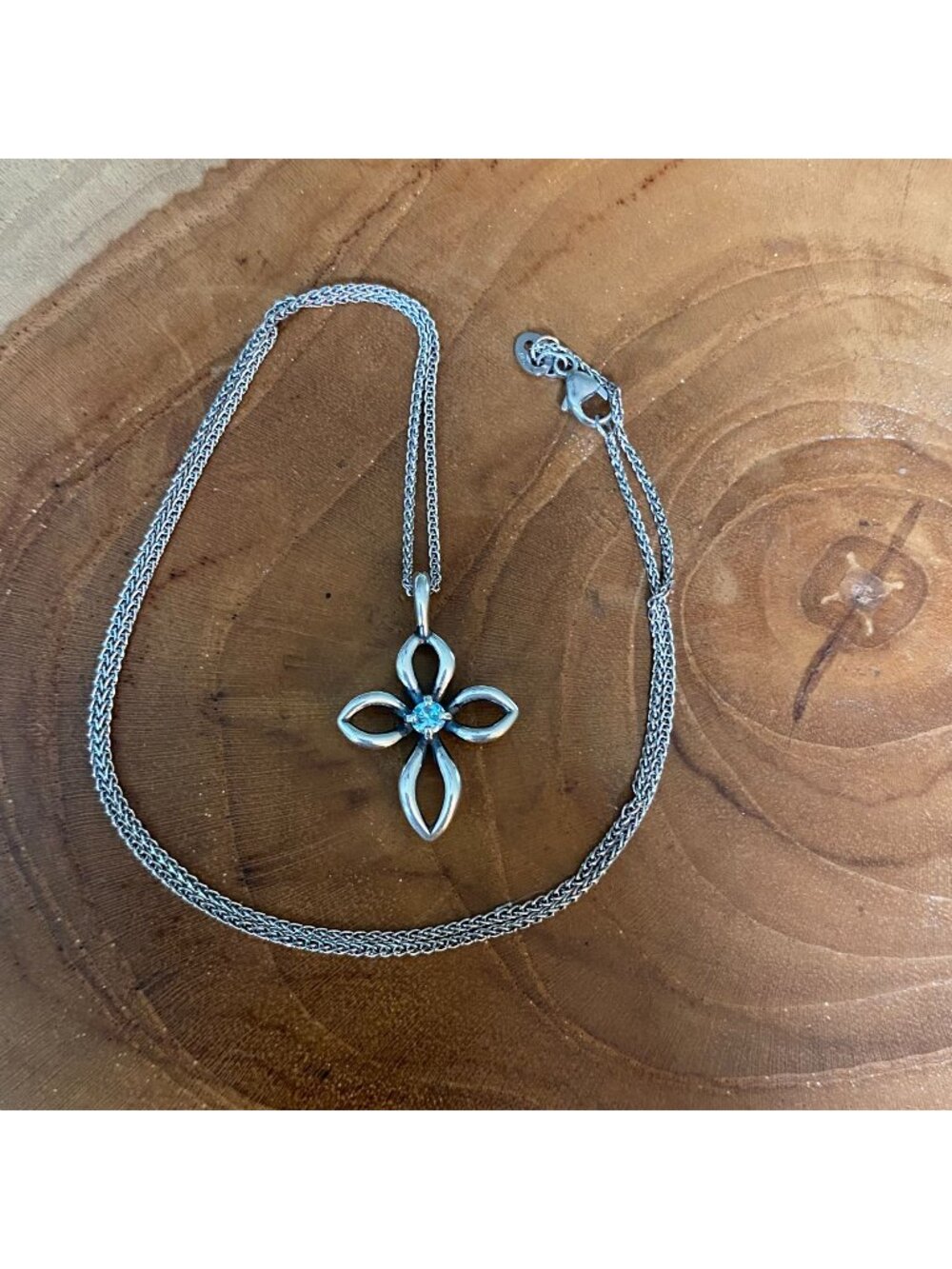 James Avery Blue Topaz Remembrance Birthstone Cross Necklace, Sterling Silver